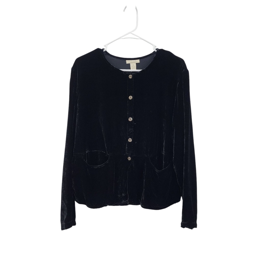 J. Jill Women's Velvet Silk Blend Button Front Long Sleeves Top - M